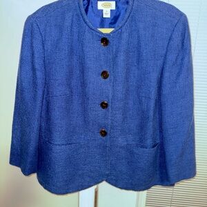 Talbots Size 16 Cobalt Blue Tweed Blazer 3 Button Wool Blend Classic Jacket